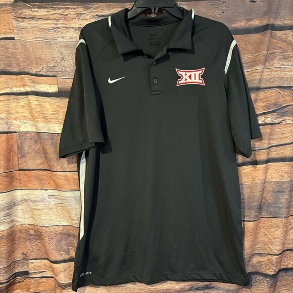 Nike Dri Fit Big XII Polo Shirt Large Grey Short Sleeve Golf Sports Embroidered - Picture 1 of 6